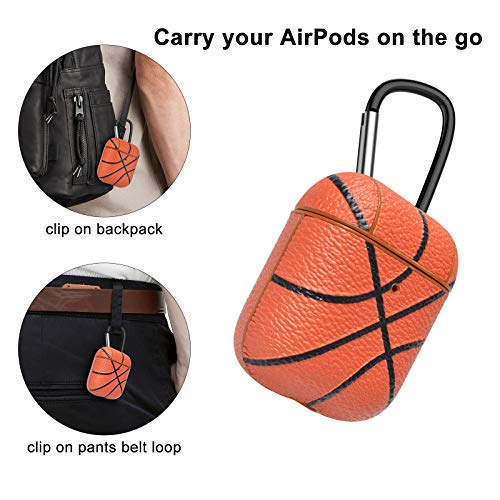 Tiflook AirPods Case, Cool Design AirPod Case with Keychain, [Front LED Visible] Premium PU Leather Full Body Shockproof Air Pod Protective Case Cover Skin Compatible with AirPod 2 and 1, Basketball