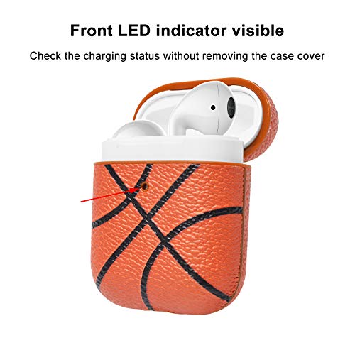 Tiflook AirPods Case, Cool Design AirPod Case with Keychain, [Front LED Visible] Premium PU Leather Full Body Shockproof Air Pod Protective Case Cover Skin Compatible with AirPod 2 and 1, Basketball