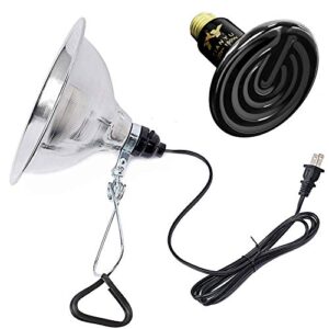 simple deluxe 150w reptile ceramic heat bulb no light and 150w clamp lamp light with 8.5 inch aluminum reflector, black