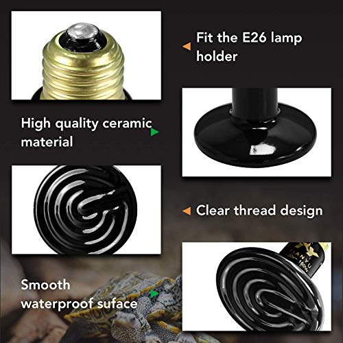 Simple Deluxe 150W Reptile Ceramic Heat Bulb No Light and 150W Clamp Lamp Light with 8.5 Inch Aluminum Reflector, Black