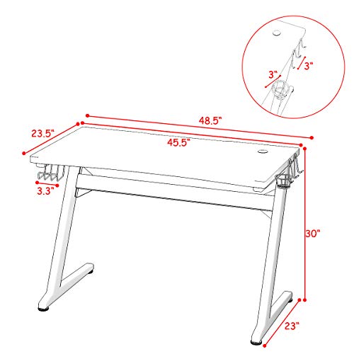 Tangkula Gaming Desk, Z Shaped Ergonomic Gaming Computer Desk, E-Sports Game Desk with Cup & Headphone Holder and Mouse Pad, Gamer Workstation, Carbon Fiber Surface and Z-Shape Steel Frame (Black)