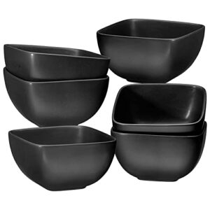 bruntmor 26 oz black porcelin ceramic square soup bowls with handles, soup crocks set of 6, large black soup bowls for kitchen, side dish, soup, cereal,ice ice cream and salad, perfect for christmas
