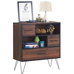 Tangkula 3-Tier Storage Cabinet, Wood File Cabinet with Drawers & 4 Metal Legs, Free Standing Display Bookshelf, Storage Bookcase for Home Office