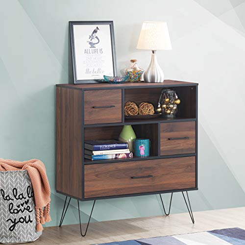 Tangkula 3-Tier Storage Cabinet, Wood File Cabinet with Drawers & 4 Metal Legs, Free Standing Display Bookshelf, Storage Bookcase for Home Office