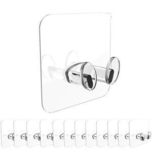 strong adhesive plug hooks without nails multi purpose transparent plastic hooks waterproof and oilproof for kitchen, bathroom, office, phone, towel, robe, etc. best for smooth surface (12 pcs)