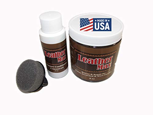 Leather Max Large 8 Ounce Jar Leather and Vinyl Repair Kit - Refinish Your Furniture, Jacket, Sofa or Car Seat, Super Easy Instructions, Restore Any Material, Bonded, Pleather, Genuine (Black)