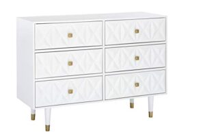 linon home décor sheerah six drawer geo texture white dresser, gold