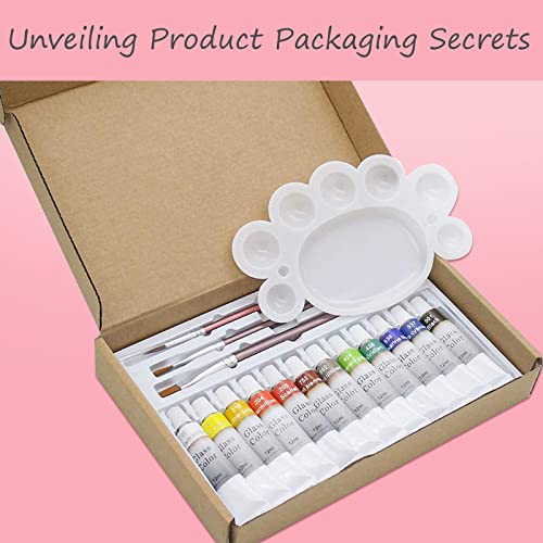 Colorful Stain Glass Paint Kit with 12 Colors, 3 Nylon Brushes, 1 Palette, Permanent Acrylic Enamel Painting Set to Create Translucent Arts on Transparent Wine Glasses, Enamel, Window and Ceramics