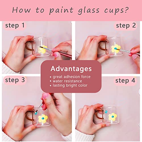 Colorful Stain Glass Paint Kit with 12 Colors, 3 Nylon Brushes, 1 Palette, Permanent Acrylic Enamel Painting Set to Create Translucent Arts on Transparent Wine Glasses, Enamel, Window and Ceramics