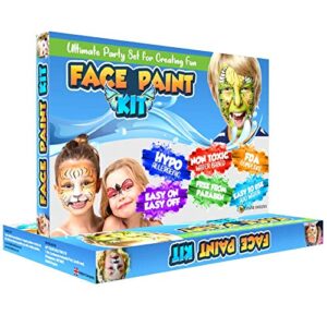 Desire Deluxe Face Paint Kit Palette – Kids & Adult Washable Halloween Make Up Party Set Toy Include Body Brush, Glitter, Stencil, Tattoo – Great Gift for Christmas & Birthday