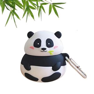 bontoujour case compatible with airpods 1/2, super cute creative funny fat sitting panda eating bamboo case, lovely animal style soft silicone earphone protection skin +hook -bamboo panda