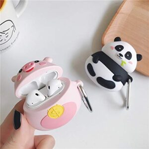 BONTOUJOUR Case Compatible with AirPods 1/2, Super Cute Creative Funny Fat Sitting Panda Eating Bamboo Case, Lovely Animal Style Soft Silicone Earphone Protection Skin +Hook -Bamboo Panda