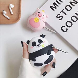 BONTOUJOUR Case Compatible with AirPods 1/2, Super Cute Creative Funny Fat Sitting Panda Eating Bamboo Case, Lovely Animal Style Soft Silicone Earphone Protection Skin +Hook -Bamboo Panda