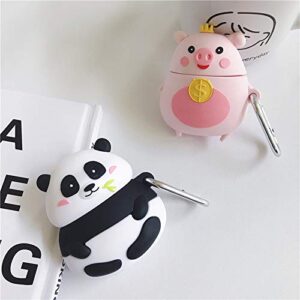 BONTOUJOUR Case Compatible with AirPods 1/2, Super Cute Creative Funny Fat Sitting Panda Eating Bamboo Case, Lovely Animal Style Soft Silicone Earphone Protection Skin +Hook -Bamboo Panda