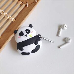 BONTOUJOUR Case Compatible with AirPods 1/2, Super Cute Creative Funny Fat Sitting Panda Eating Bamboo Case, Lovely Animal Style Soft Silicone Earphone Protection Skin +Hook -Bamboo Panda