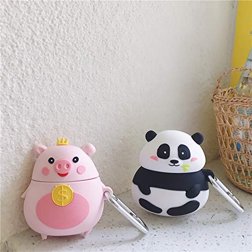 BONTOUJOUR Case Compatible with AirPods 1/2, Super Cute Creative Funny Fat Sitting Panda Eating Bamboo Case, Lovely Animal Style Soft Silicone Earphone Protection Skin +Hook -Bamboo Panda