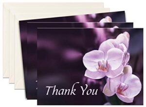 funeral thank you cards - sympathy bereavement thank you cards with envelopes - message inside (25, purple orchid)