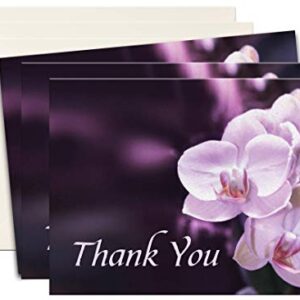Funeral Thank You Cards - Sympathy Bereavement Thank You Cards With Envelopes - Message Inside (25, Purple Orchid)