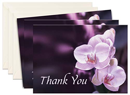 Funeral Thank You Cards - Sympathy Bereavement Thank You Cards With Envelopes - Message Inside (25, Purple Orchid)