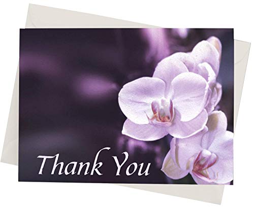 Funeral Thank You Cards - Sympathy Bereavement Thank You Cards With Envelopes - Message Inside (25, Purple Orchid)