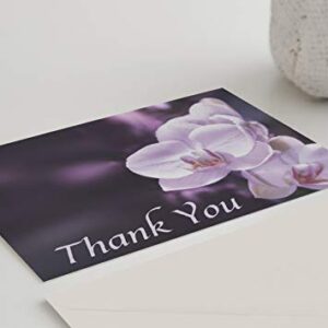 Funeral Thank You Cards - Sympathy Bereavement Thank You Cards With Envelopes - Message Inside (25, Purple Orchid)