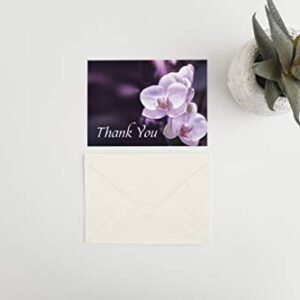 Funeral Thank You Cards - Sympathy Bereavement Thank You Cards With Envelopes - Message Inside (25, Purple Orchid)