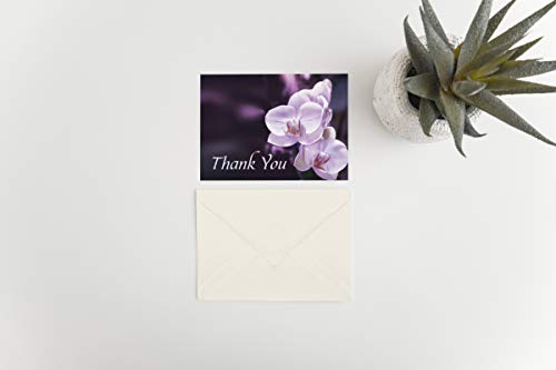 Funeral Thank You Cards - Sympathy Bereavement Thank You Cards With Envelopes - Message Inside (25, Purple Orchid)