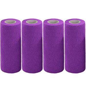 vet wrap tape bulk 6 inch self-adhesive cohesive bandage wraps wide bandages for horses dogs cats animals pets, purple, 4 rolls