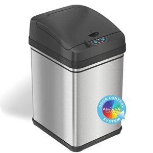 itouchless 8 gallon pet-proof sensor trash can with absorbx odor filter, 30 liter automatic kitchen garbage bin prevents dogs & cats getting in, battery or ac adapter (not included), stainless steel