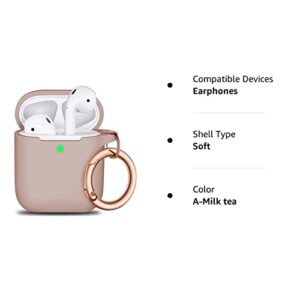 R-fun AirPods Case Cover with Rosegold Keychain, Silicone Protective Skin Cover for Women Girl with Apple AirPods Series 2 & Series 1 Charging Case,Front LED Visible-Milk Tea