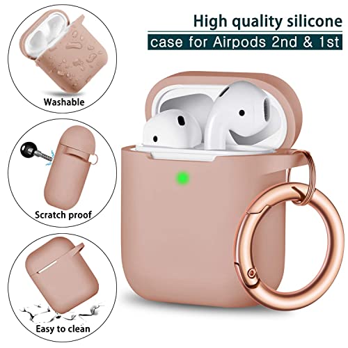 R-fun AirPods Case Cover with Rosegold Keychain, Silicone Protective Skin Cover for Women Girl with Apple AirPods Series 2 & Series 1 Charging Case,Front LED Visible-Milk Tea