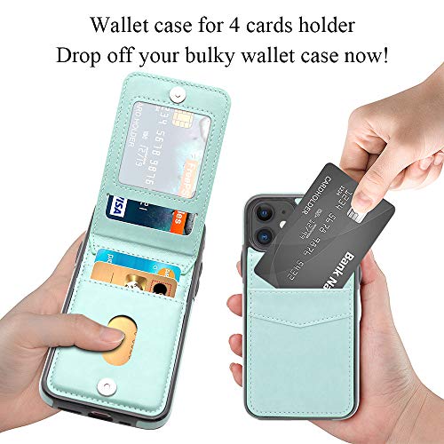 LakiBeibi Phone Case for iPhone 11 Dual Layer Lightweight Premium Leather iPhone 11 Wallet Case with Card Slots Magnetic Lock Folio Flip Protective Case for Apple iPhone 11 6.1 Inches (2019), Mint