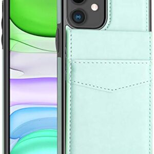 LakiBeibi Phone Case for iPhone 11 Dual Layer Lightweight Premium Leather iPhone 11 Wallet Case with Card Slots Magnetic Lock Folio Flip Protective Case for Apple iPhone 11 6.1 Inches (2019), Mint