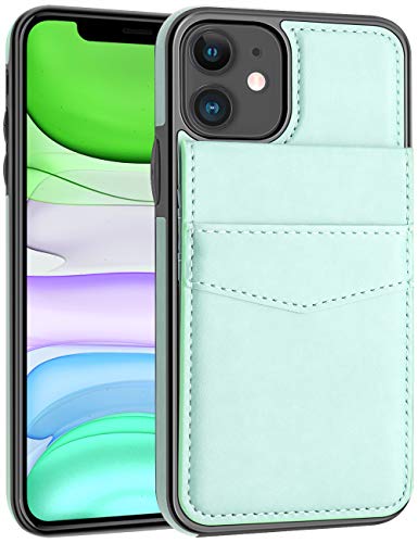 LakiBeibi Phone Case for iPhone 11 Dual Layer Lightweight Premium Leather iPhone 11 Wallet Case with Card Slots Magnetic Lock Folio Flip Protective Case for Apple iPhone 11 6.1 Inches (2019), Mint