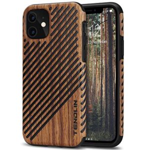tendlin compatible with iphone 11 case wood grain outside design tpu hybrid case (wood & leather)
