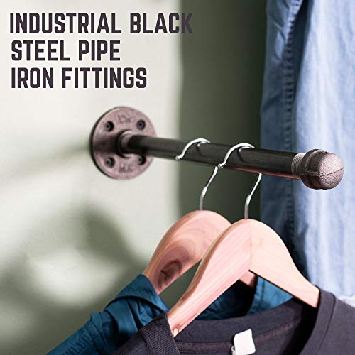 PIPE DECOR Industrial Pipe Wall Mounted Clothing Rack, Commercial or Residential Wardrobe Clothes Display, Heavy Duty Rustic Vintage Steel Grey Black Metal Garment Bracket Frame, 4 X 12 Brackets
