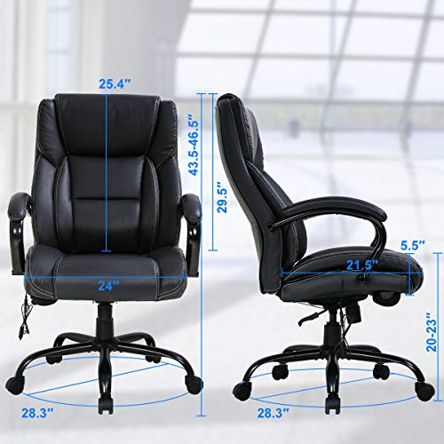Big & Tall Heavy Duty Executive Chair 500 Lbs Heavyweight Rated Black PU Leather Task Rolling Swivel Ergonomic Executive Office Chair with Massage Lumbar Support Armrest