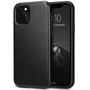tendlin compatible with iphone 11 pro max case premium leather tpu hybrid case (black)