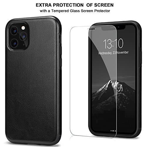 TENDLIN Compatible with iPhone 11 Pro Max Case Premium Leather TPU Hybrid Case (Black)