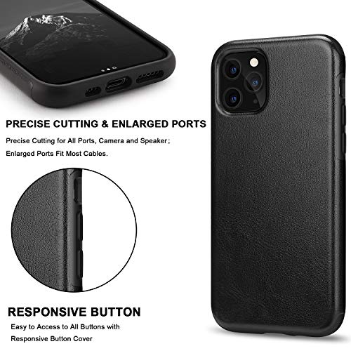 TENDLIN Compatible with iPhone 11 Pro Max Case Premium Leather TPU Hybrid Case (Black)