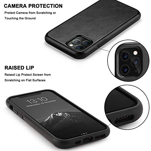 TENDLIN Compatible with iPhone 11 Pro Max Case Premium Leather TPU Hybrid Case (Black)