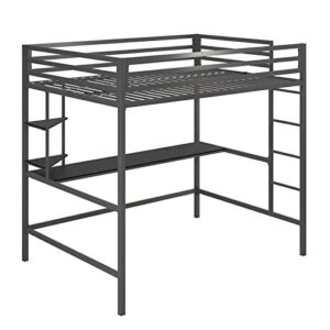 novogratz 4371429n maxwell metal full loft desk & shelves, gray/black bunk beds,