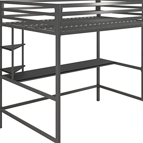 Novogratz 4371429N Maxwell Metal Full Loft Desk & Shelves, Gray/Black Bunk Beds,