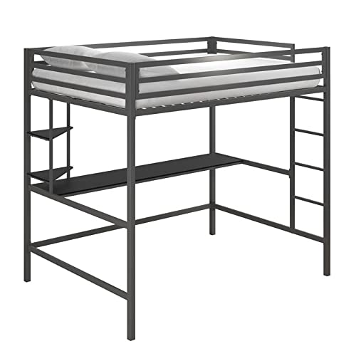 Novogratz 4371429N Maxwell Metal Full Loft Desk & Shelves, Gray/Black Bunk Beds,