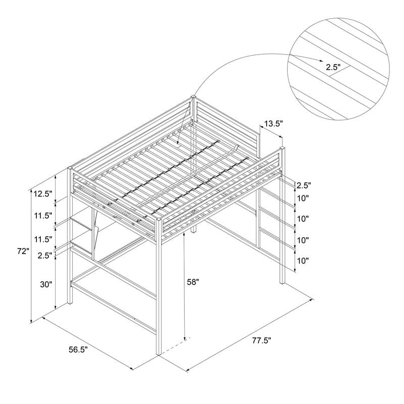 Novogratz 4371429N Maxwell Metal Full Loft Desk & Shelves, Gray/Black Bunk Beds,