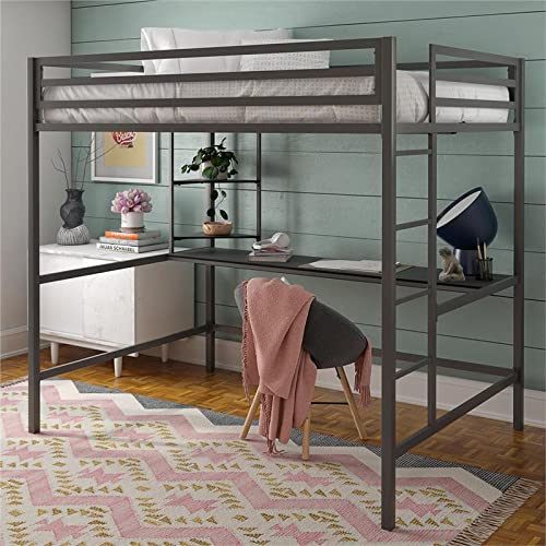 Novogratz 4371429N Maxwell Metal Full Loft Desk & Shelves, Gray/Black Bunk Beds,