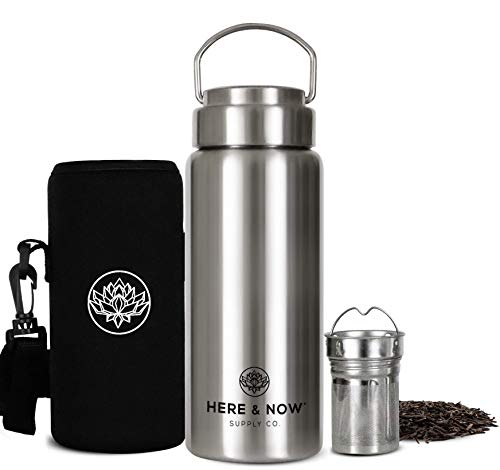 All-Purpose Travel Mug and Tumbler | Tea Infuser Water Bottle | Fruit Infused Flask | Hot & Cold Double Wall Stainless Steel Coffee Thermos | by Here & Now Supply Co. (750 ml (25.3 oz))