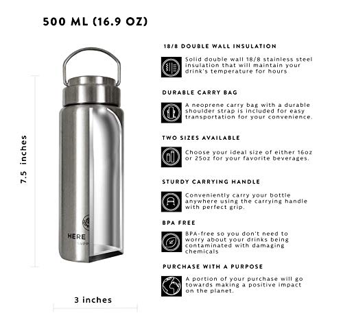 All-Purpose Travel Mug and Tumbler | Tea Infuser Water Bottle | Fruit Infused Flask | Hot & Cold Double Wall Stainless Steel Coffee Thermos | by Here & Now Supply Co. (750 ml (25.3 oz))