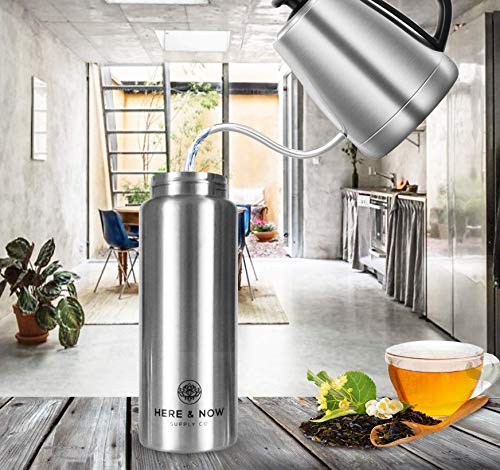 All-Purpose Travel Mug and Tumbler | Tea Infuser Water Bottle | Fruit Infused Flask | Hot & Cold Double Wall Stainless Steel Coffee Thermos | by Here & Now Supply Co. (750 ml (25.3 oz))