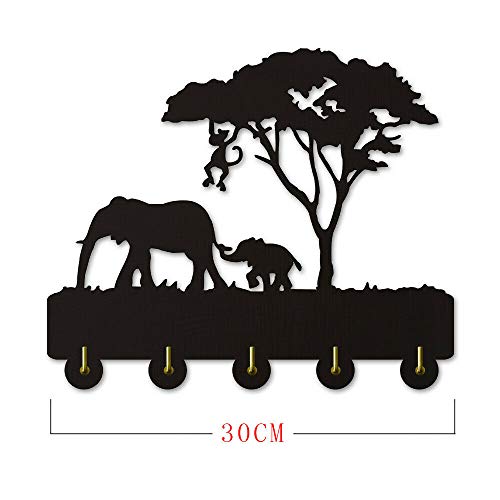 Elephant Family Wall Hanger Household Wall Mounted 5 Hooks Multi-purpose Wall Hook Coat Keys Bags Hanger Wood Coat Wall Key Holder Key Hanger for Wall Entryway and Kitchen -Unigue Wall Decor As A Gift